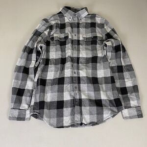 Bridesmaid Plaid Flannel Button Up Shirt Long Sleeve Unisex Large Tall‎ Gray